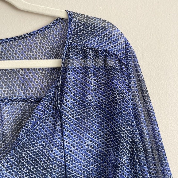 Lane Bryant Womens Plus Blue Black Dot Sheer Blouse Top Shirt Size 18/20 Tassels - Picture 3 of 12